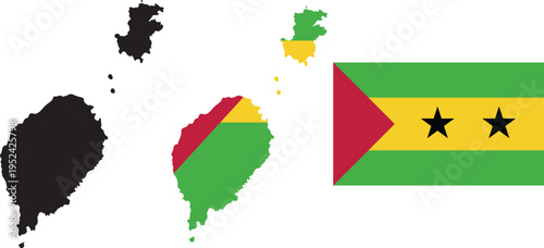 Sao Tome and Principe Map Silhouette and Flag Map with National Flag Vector Illustration