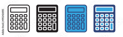 Calculator Icon Set Vector Collection with Digital Calculation Device, Math Tool and Financial Accounting Symbols in Outline and Solid Styles