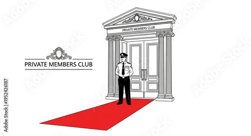 Illustration of a Private Members Club with a Guard and Red Carpet.