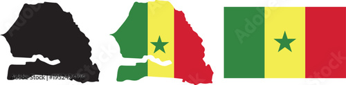 Fotografie Senegal Map Silhouette and Senegal Flag Map with National Flag Vector Illustrati