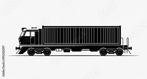 Silhouette of a Railcar with Container on a White Background.