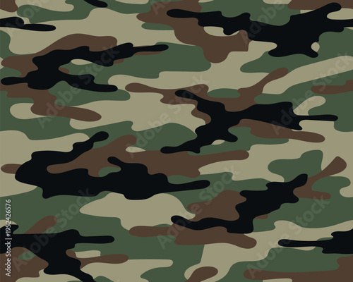 Classic military camouflage seamless pattern with green and brown spots