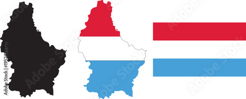 Fotografie Luxembourg Map Silhouette and Luxembourg Flag Map Vector Illustration