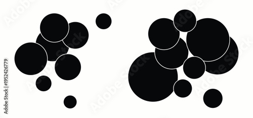 Set of double circle photo collage grid template vector illustration.  Black and white picture wall album for abstract background, business, collage art, digital photo, papers. 