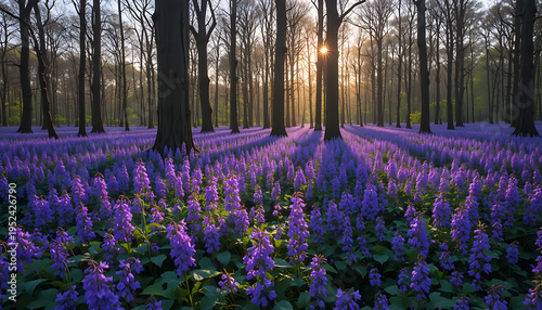 Wallpaper Mural A sunlit forest floor carpeted with vibrant bluebells, creating a dreamy landscape of nature's beauty and tranquility. Torontodigital.ca