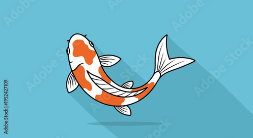 Cute Cartoon Koi Fish Swimming in Blue Water with Long Shadow