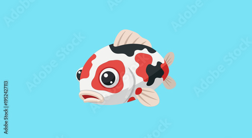 Cute Cartoon Koi Fish Swimming in Clear Blue Water