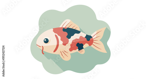 Cute Koi Fish Illustration with Shadow, Flat Design, Japanese Carp