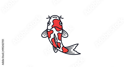 Cute Koi Fish Illustration, Japanese Carp, Red and White Pattern, Simple Cartoon Style