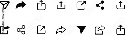Share icon set. Share web buttons. Link, share arrow, send to friend, social media, distribute, button, web site - stock vector. isolated on transparent background