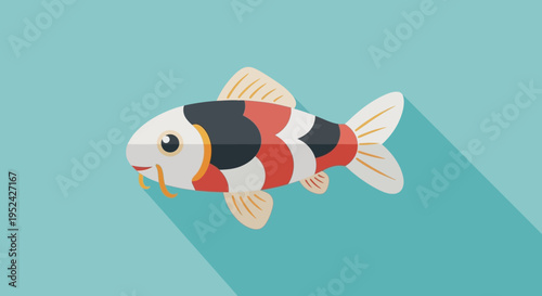 Flat Design Koi Fish Illustration with Long Shadow