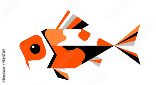 Geometric Koi Fish Illustration, Origami Style, Orange and White