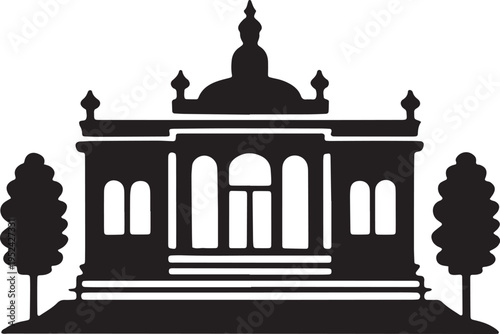 Classical public building silhouette vector graphic presenting museum or library architecture style element design
