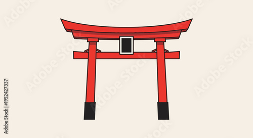 Red Japanese Torii Gate Icon, Traditional Shinto Shrine Entrance, Minimalist Vector Art