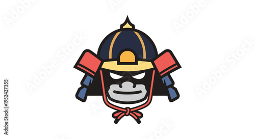 Samurai Gorilla Warrior Helmet Icon - Fierce Animal Character Design
