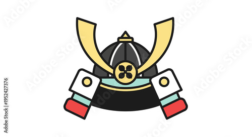 Samurai Helmet Icon: Japanese Warrior Armor Symbol, Traditional Japanese Culture