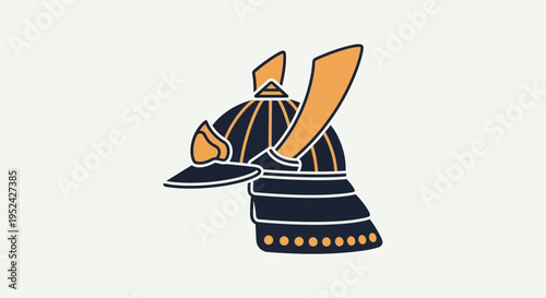 Samurai Helmet Icon, Japanese Warrior Armor, Traditional Bushido Symbol
