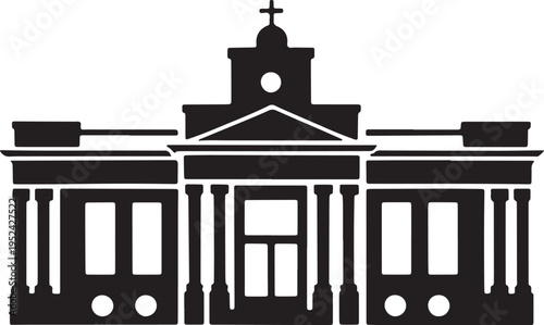 Historic courthouse or government building classic architecture black silhouette vector icon