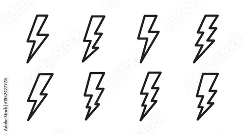 Eight Bolt Symbols Arranged in Rows Simple Outline Design White Background