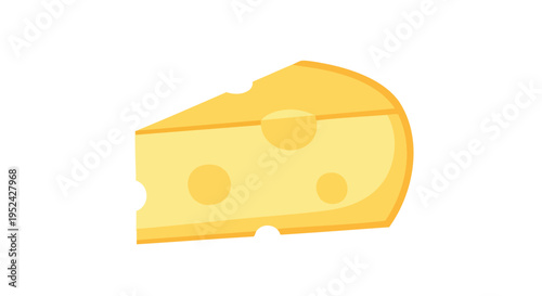 A cartoon wedge of yellow cheese with several holes. It has a slightly rounded edge and a lighter border. Background is plain white