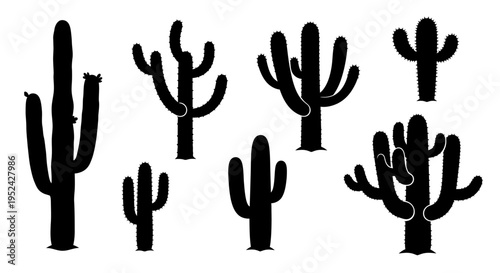 Desert Cactus Silhouette Collection - Vector Illustration