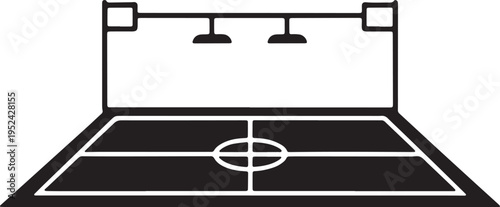 Top view icon of a sports court with center circle boundary lines and overhead lights