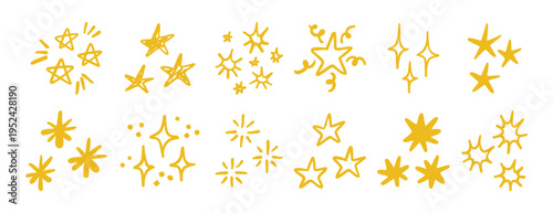 Hand drawn stars and sparkles doodle set simple decorative design
