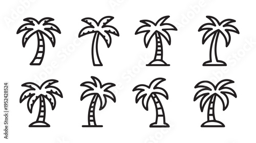 Palm Tree Icons Collection Tropical Trees Silhouette Set Summer Vacation Vector Graphics