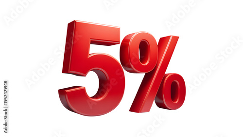 Red 5 percent discount sign on transparent background for marketing and sales