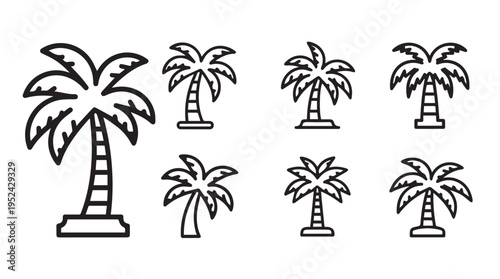 Set of Palm Tree Icons Tropical Plants Silhouette Design Vector Graphics