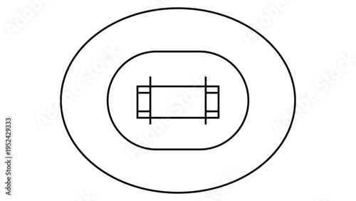 Minimalist cricket field outline on white. Professional black line art pitch and boundary layout for sports coaching, tactics, and design.