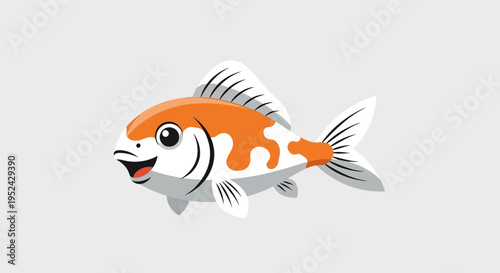 Cute Cartoon Koi Fish Swimming, Adorable Orange and White Koi Carp Character
