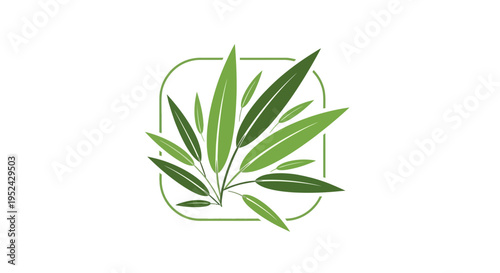 Green Bamboo Leaves Logo Icon, Minimalist Nature Symbol, Organic Design Element