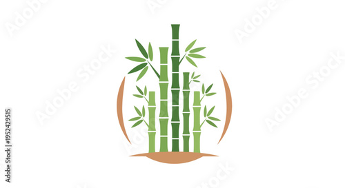 Green Bamboo Stalks with Leaves and Abstract Swirls - Natural Zen Symbol