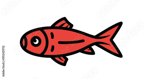 Simple Red Fish Illustration, Cartoon Style, Isolated on White Background