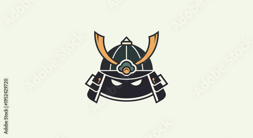 Samurai Helmet Icon, Japanese Warrior Armor, Bushido Symbol, Minimalist Design