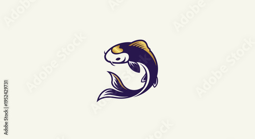 Stylized Koi Fish Illustration, Japanese Carp, Elegant Design, Minimalist Art, Blue and Gold