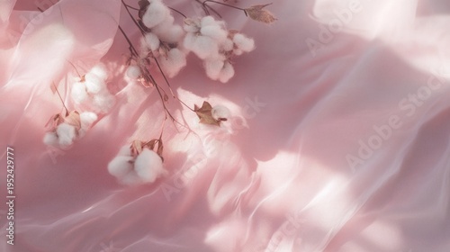 Cotton background with soft natural bolls and delicate texture. Clean organic composition for textile design, branding, packaging and creative projects.