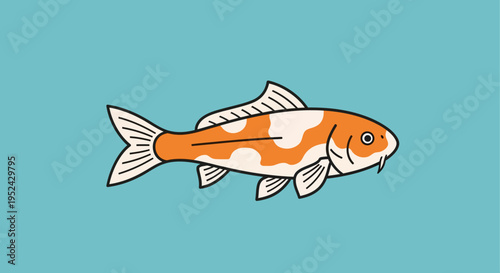 Vibrant Koi Fish Swimming in Clear Blue Water - Japanese Carp Illustration