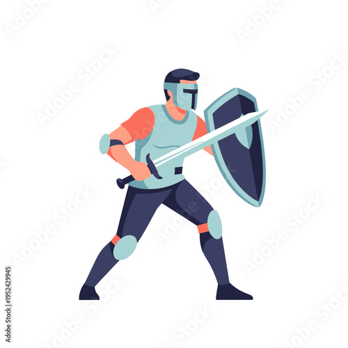 Knight Warrior with Sword and Shield, Medieval Armor, Ready for Battle