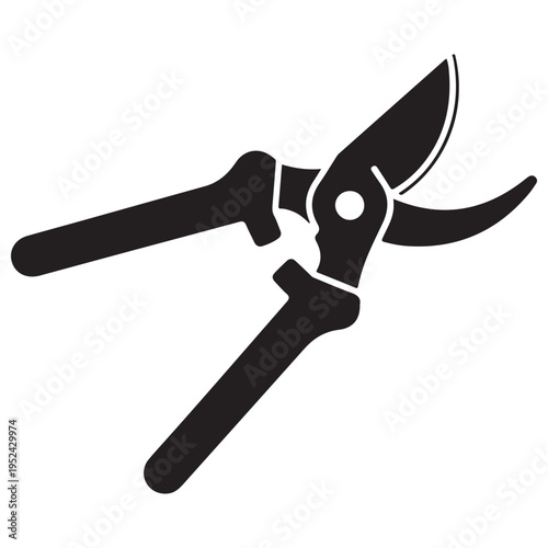 Black Silhouette of Garden Pruners Secateurs Tool Isolated on White Background for Landscaping Horticulture and DIY Gardening Design Projects with a Clean Minimalist Professional Aesthetic.