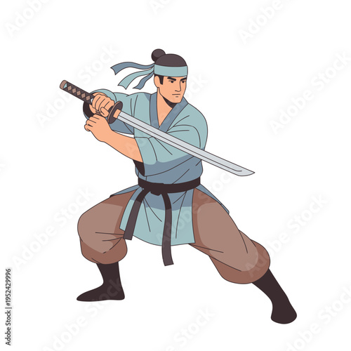 Martial Artist with Katana Sword in Dynamic Stance