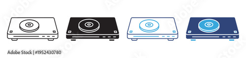 CD Player Icon Set Vector Collection with Compact Disc Device, Audio Playback Equipment and Music Player Symbols in Outline and Solid Styles