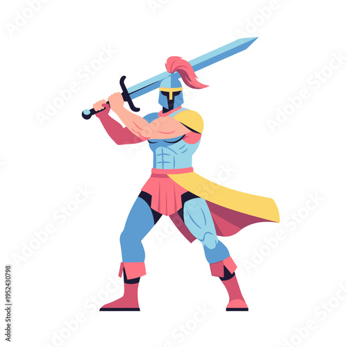 Warrior Character with Sword, Medieval Knight, Fantasy Hero, Game Asset, Cartoon Style