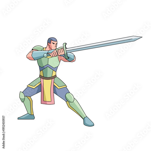 Warrior Knight in Armor with Sword, Fantasy Character Illustration