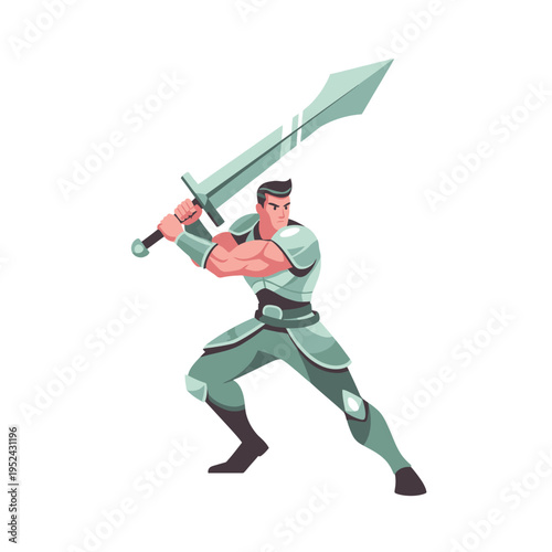 Warrior with Sword, Fantasy Character, Heroic Pose, Medieval Combat, Epic Adventure