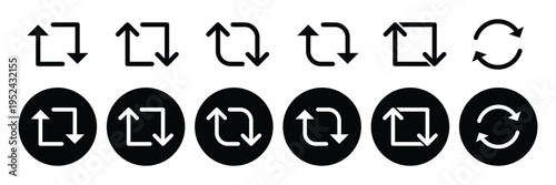 Set of Sync and Refresh Arrow icon collection. Loop, Repeat, and Direction Change Symbols