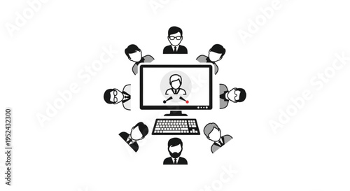 Remote team collaboration concept with people around computer for online meeting or video conference