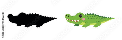 Cute crocodile cartoon with shadow silhouette for kids educational game