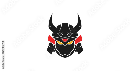 Black Samurai Helmet with Horns and Red Accents - Fierce Warrior Symbol